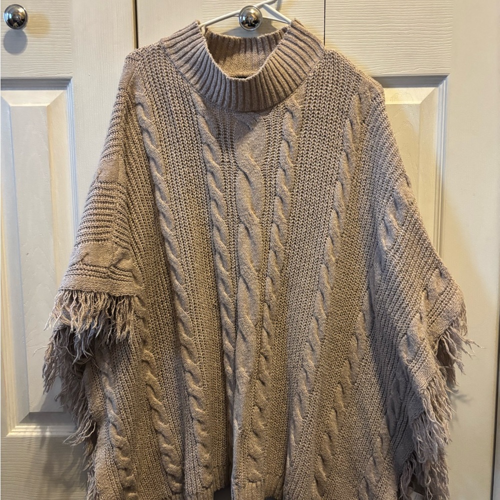 SHEIN Cable Knit Poncho - Taupe
